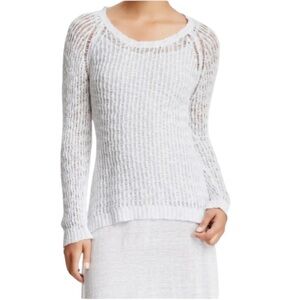 Eileen Fisher Open Stitch Long Sleeve Organic Cotton Pullover Sweater White L